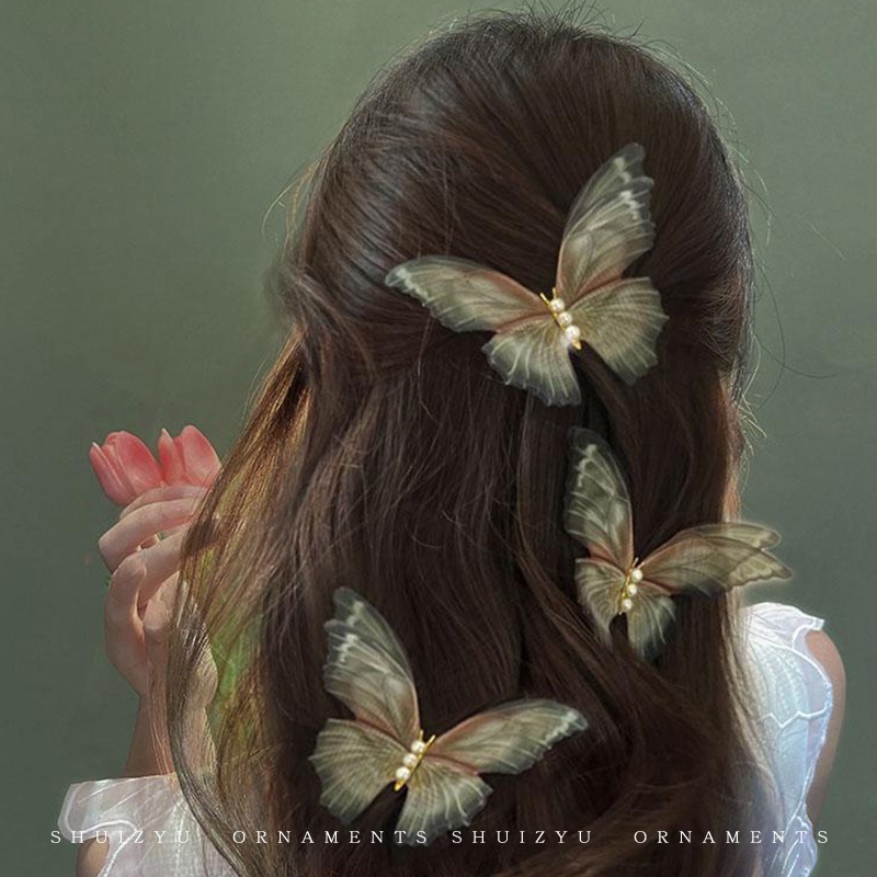 Kẹp Tóc Lưới Hai Lớp Đính Ngọc Trai Hình Bướm