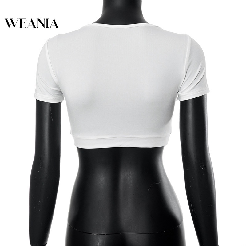 Áo Thun Tay Ngắn Cổ Chữ U Phối Dây Xích Màu Sắc Trẻ Trung Quyến Rũ Dành Cho