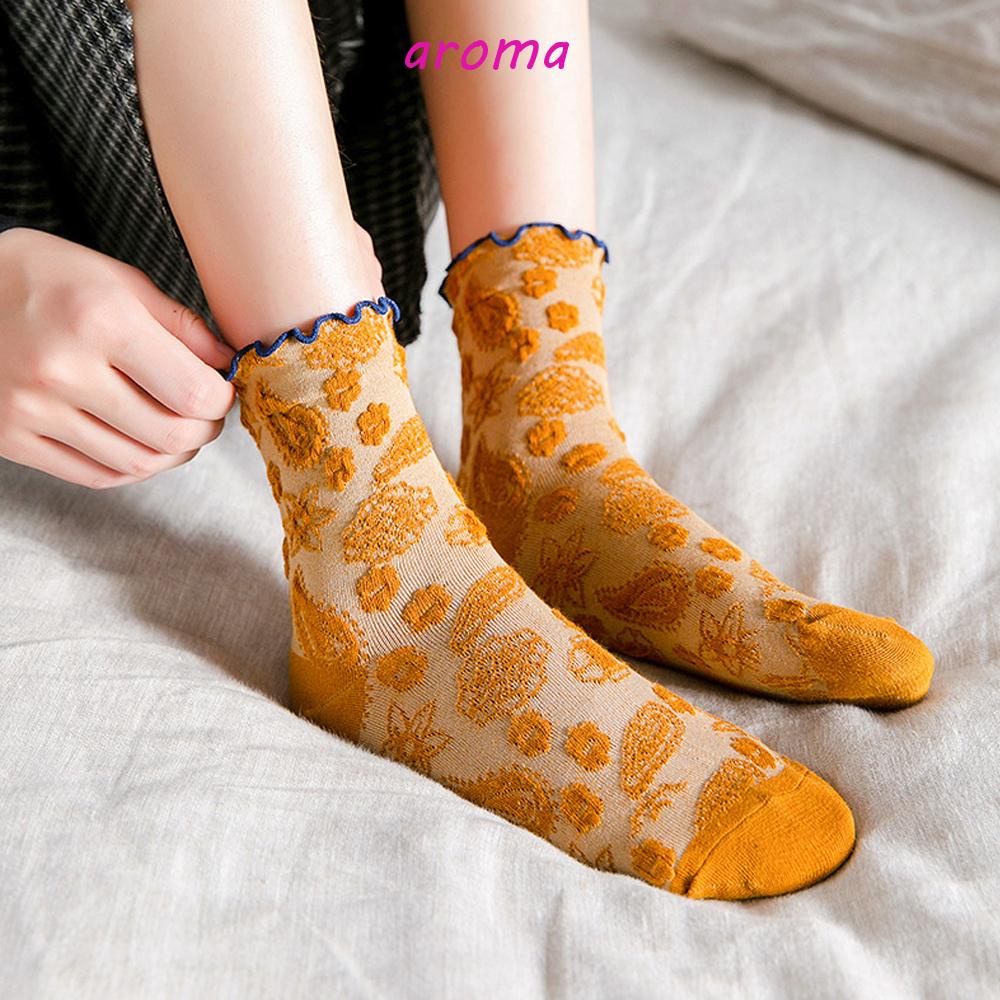 AROMA Vớ Thể Thao Dài Thoáng Khí In Hoa Nhiều Màu Mới Hàn Quốc Cho Nữ