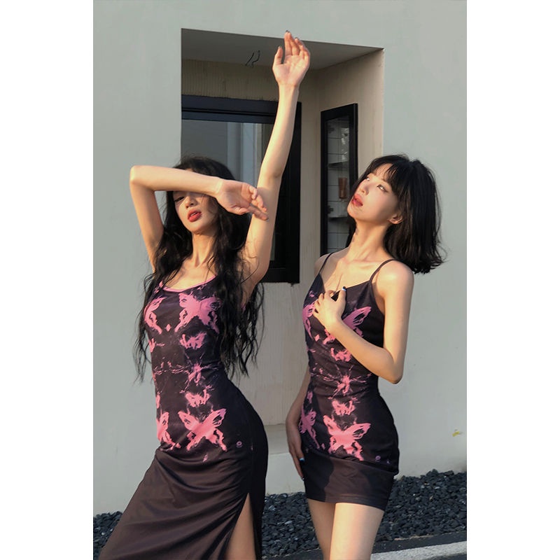 Đầm Dáng Ôm In Họa Tiết Bướm Màu Nhuộm Phong Cách Hàn Quốc Thời Trang Mùa Hè Quyến Rũ Cho Nữ 2023 J7BH