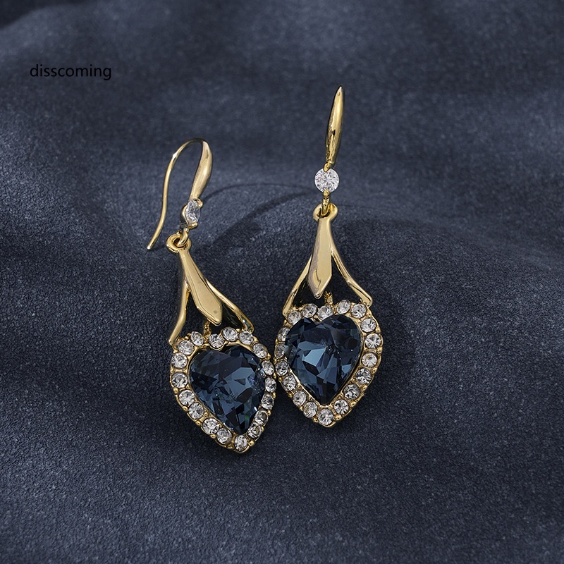 Sl| Khuyên Tai Trái Tim Đại Dương Đính Pha Lê Xanh