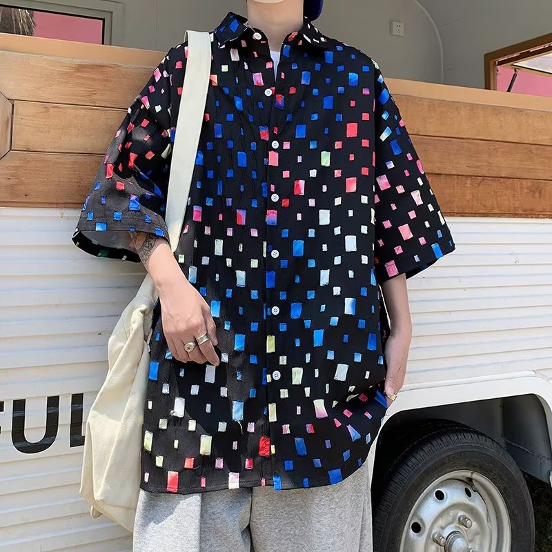 Áo Sơ Mi Tay Ngắn Họa Tiết Sọc Caro Phong Cách Đường Phố Mỹ Thời Trang Mùa Hè Cho Nam