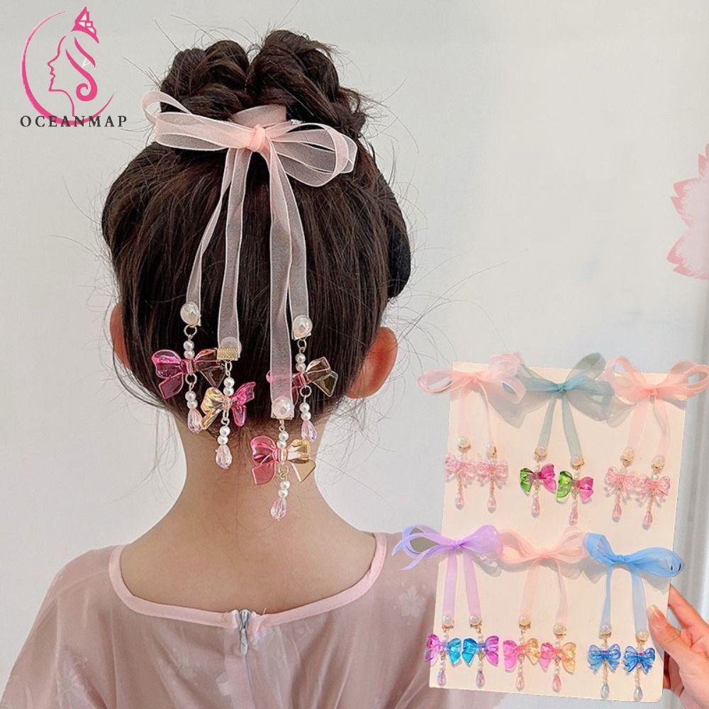 OCEANMAP Trâm Cài Tóc Ruy Băng Dài Phối Tua Rua Phong Cách Hán Phục Cổ Điển Cho Nữ