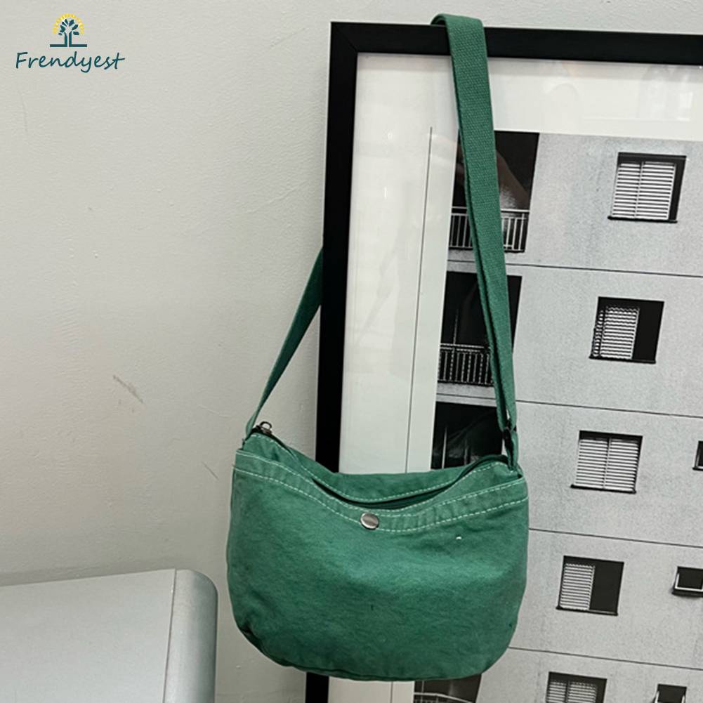 Túi Canvas Đeo Chéo Có Khóa Kéo Phong Cách Retro Thời Trang Cho Nữ