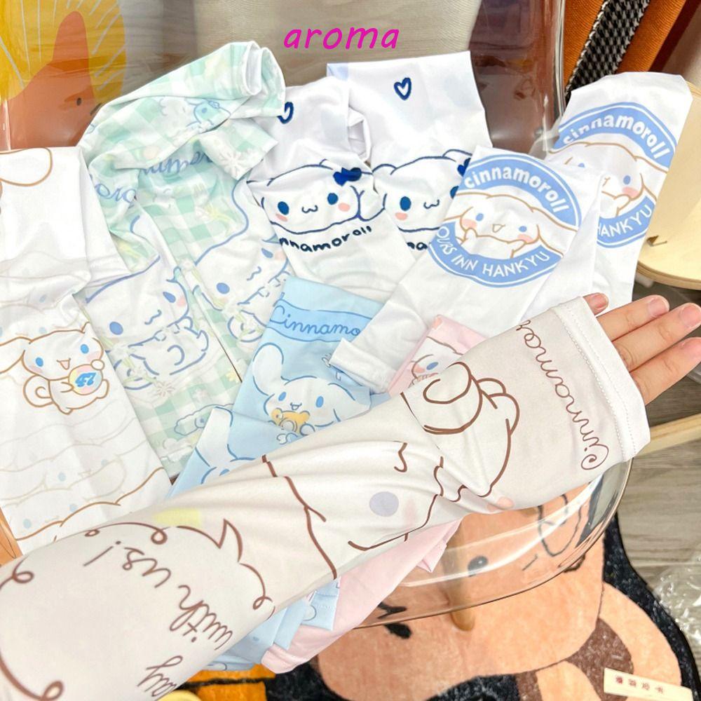 AROMA Găng Cánh Tay Chống Nắng Chống Tia UV Bằng Lụa Lạnh Thoáng Khí In Họa Tiết Hoạt Hình Ngọt Ngào Cho Nữ