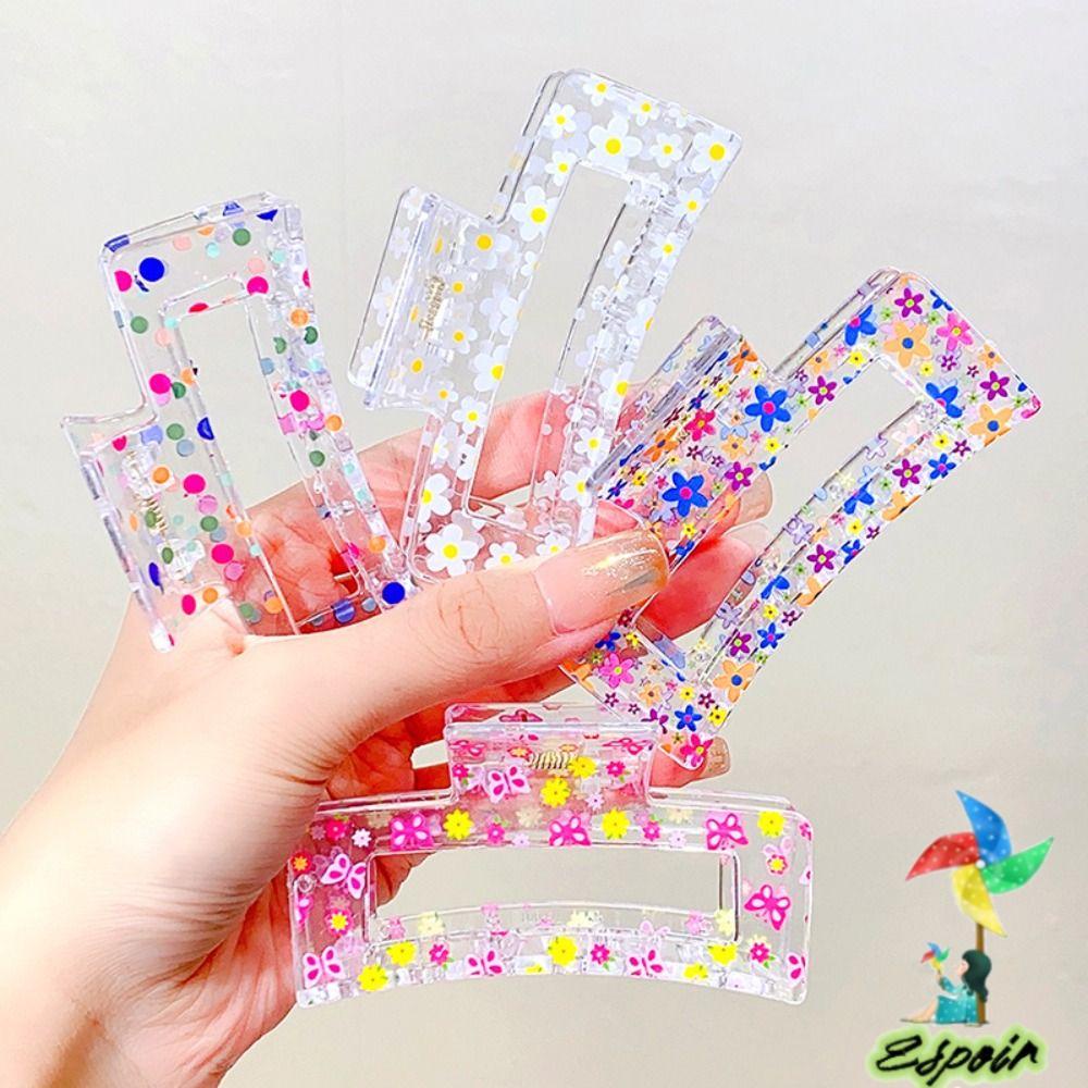 ESPO Kẹp Tóc Càng Cua Bằng Nhựa Cứng In Họa Tiết Hoa Làm Quà Tặng Cho Bạn Gái