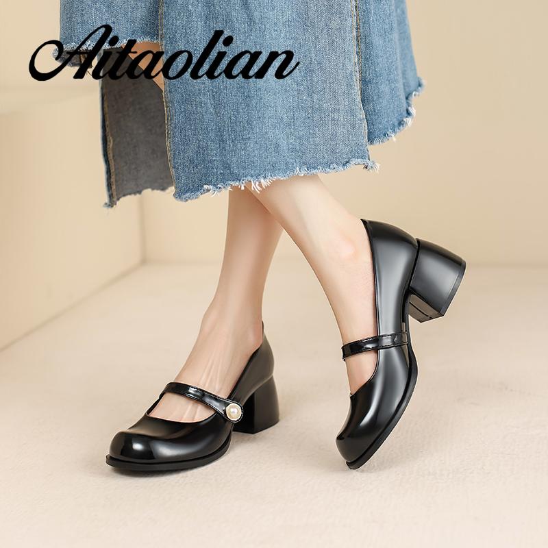 Giày Da Cao Gót 5cm Mũi Tròn Phong Cách lolita Cho Nữ