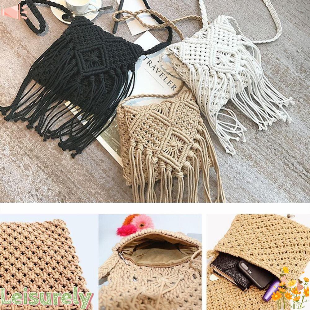 LEILY Túi Xách Đan Lát Phối Tua Rua Phong Cách Cổ Điển Dành Cho Nữ