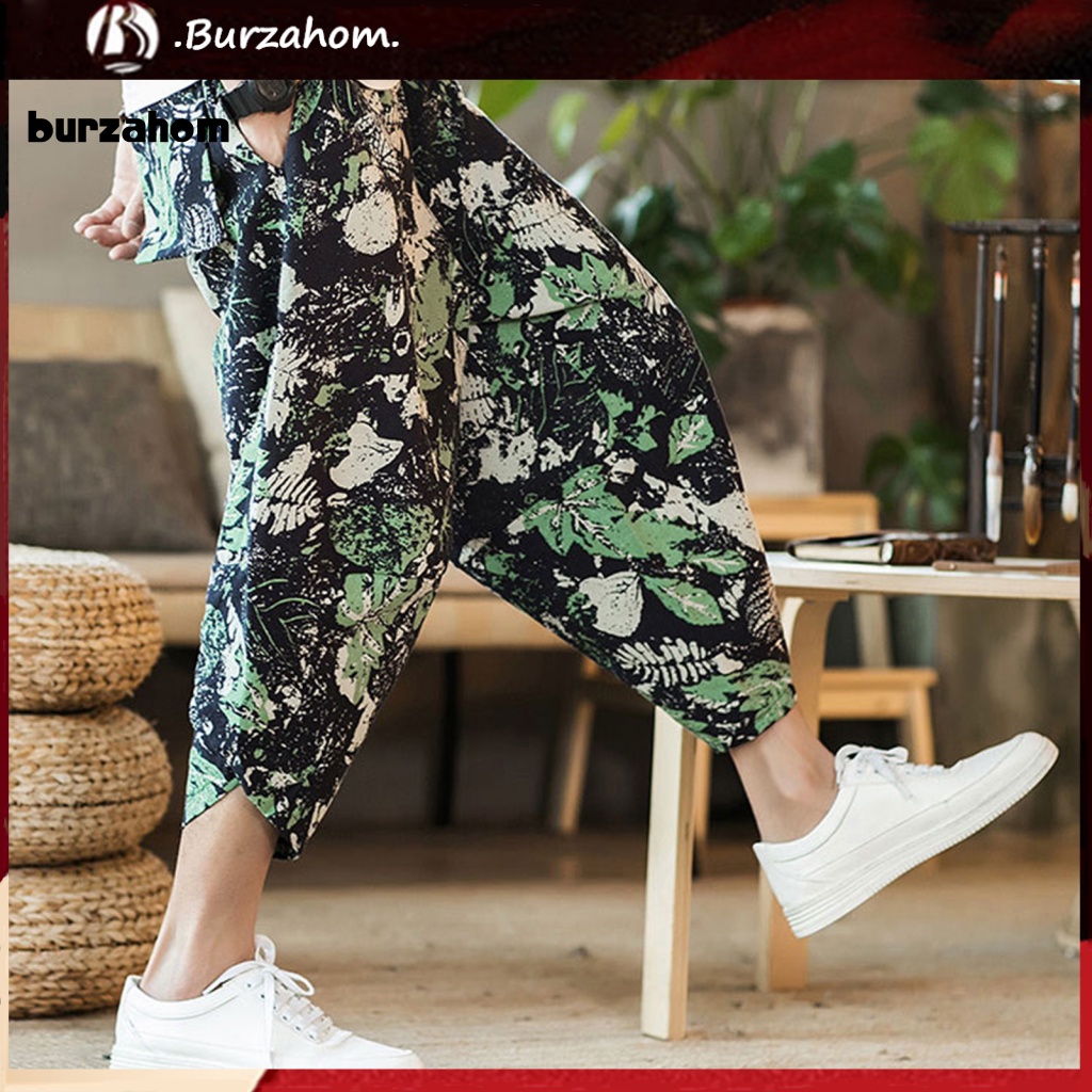 Quần Dài Lưng Thun Dây Rút Co Giãn In Họa Tiết Thổ Cẩm Retro