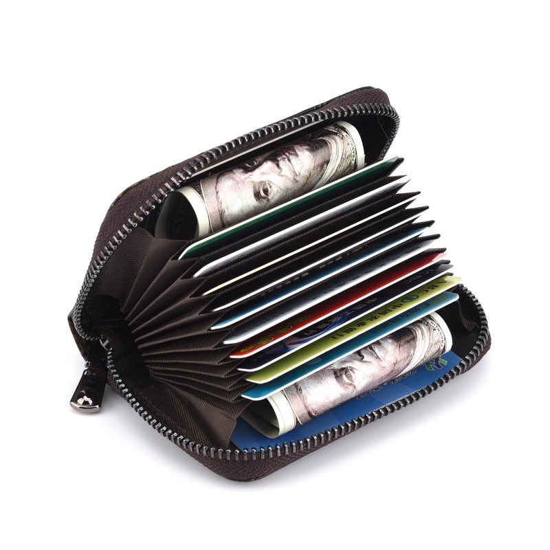 Ví Da Bò Thật Nhiều Ngăn Đựng Thẻ Có Khóa Kéo Cá Tính