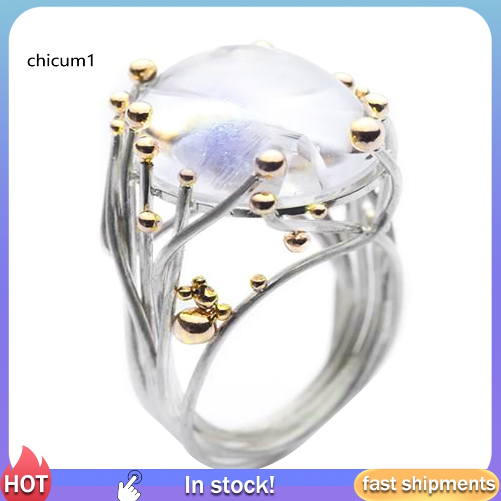 Nhẫn Đính Hôn Đính Đá Topaz Nhân Tạo Màu Sắc Đôi Phong Cách Vintage Dành Cho Nữ