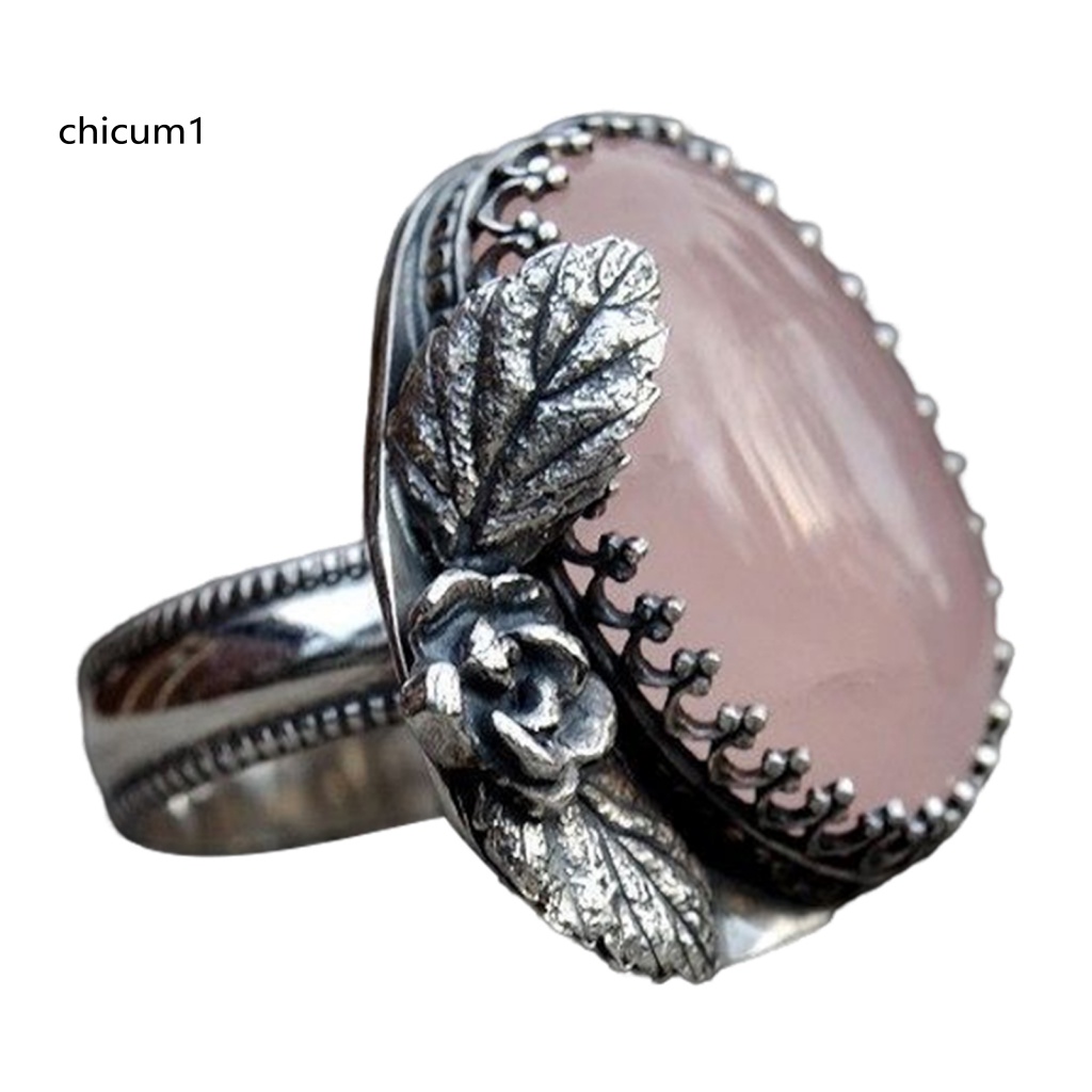 Nhẫn Hợp Kim Chạm Khắc Hoa Lá Đính Đá Phong Cách Cổ Điển Cho Nữ