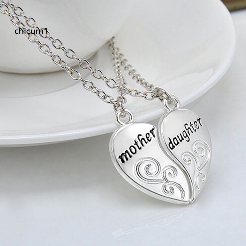 Set 2 Vòng cổ Ghép Hình Trái Tim Khắc Chữ Dành Cho Mẹ Và Con Gái