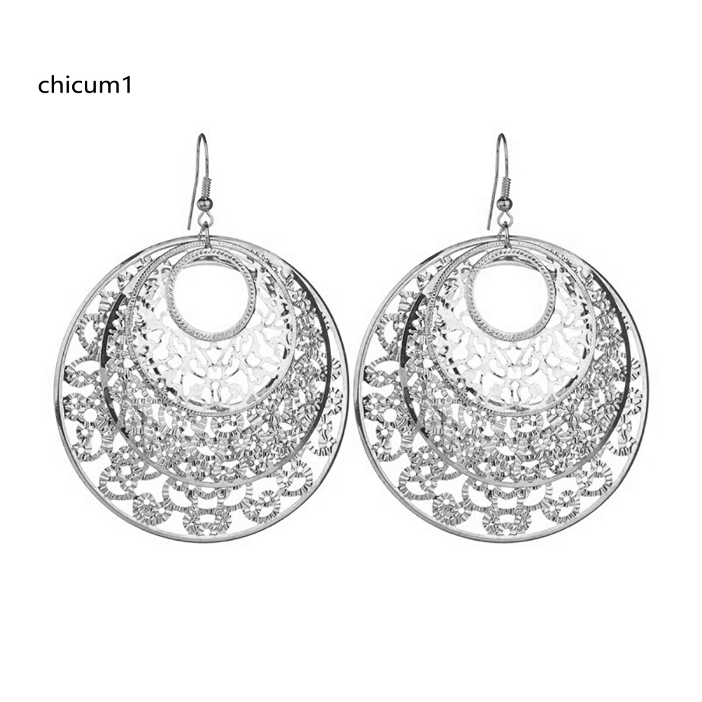 Khuyên Tai Dạng Móc Mặt Tròn Rỗng Họa Tiết Hoa Thời Trang Cho Nữ