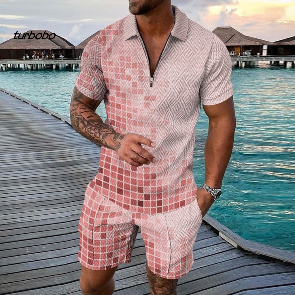 Set 2 Món Áo Thun Tay Ngắn Cổ Khóa Kéo + Quần Short Thời Trang Nam