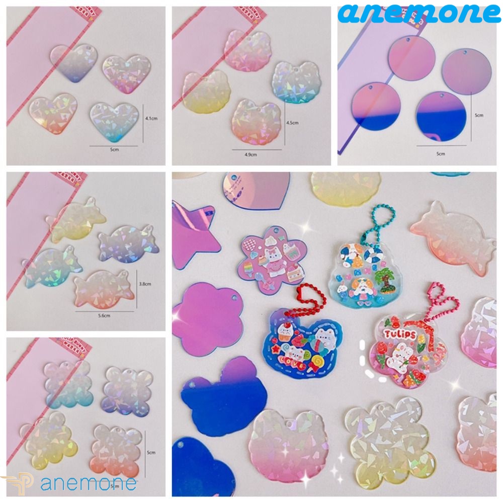 ANEMONE Set 4 Móc Khóa Thẻ Bài Guka Màu Gradient Bằng Acrylic DIY Cho Trẻ Em