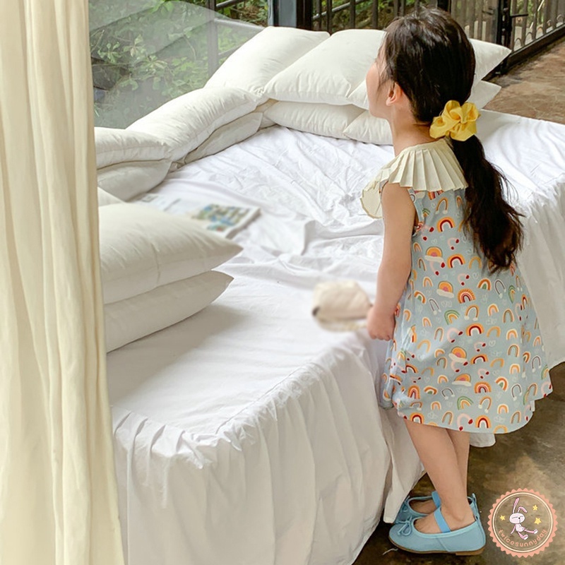 Đầm Cổ Tròn Không Tay In Họa Tiết Cầu Vồng Phong Cách Hàn Quốc Thời Trang Mùa Hè Xinh Xắn Cho Bé Gái