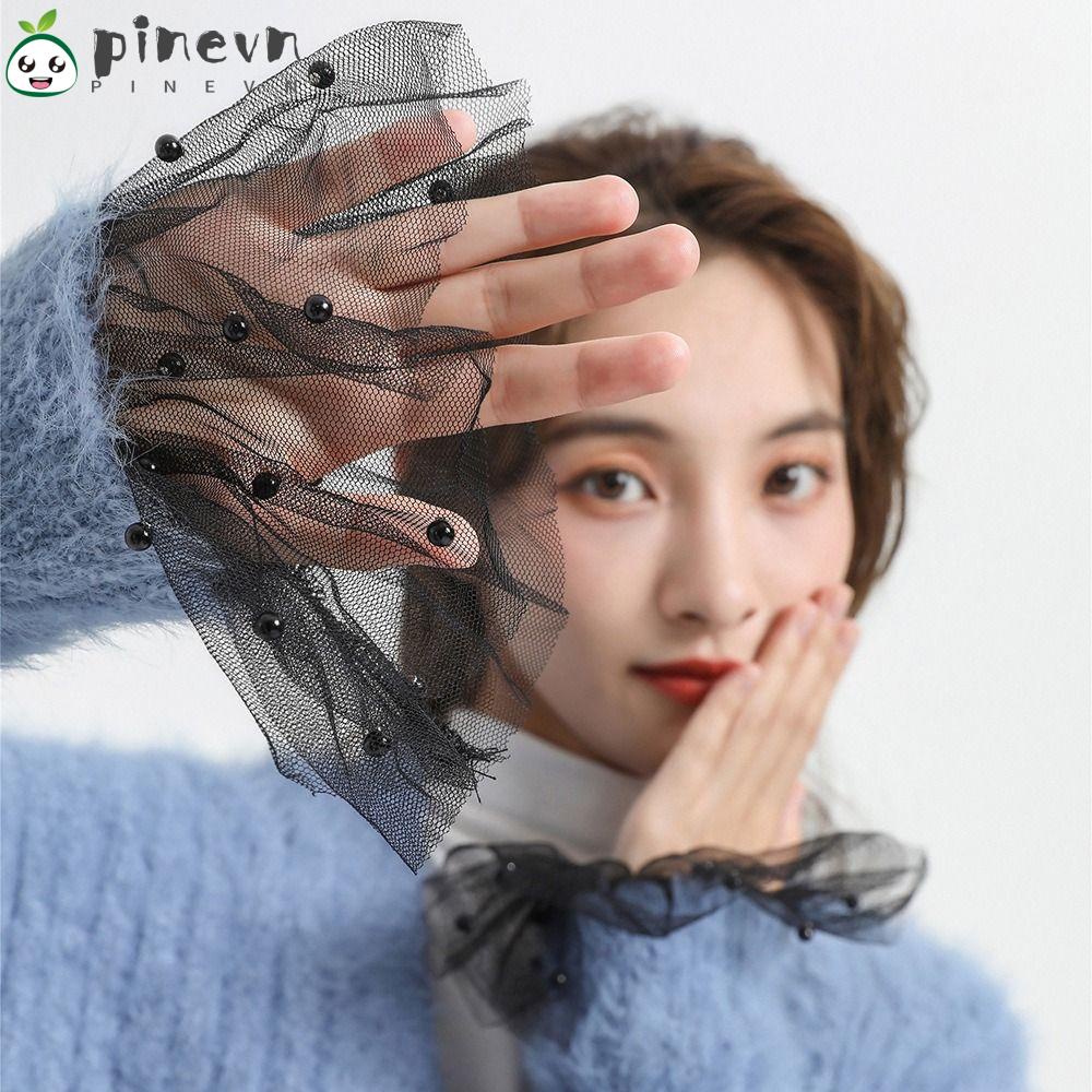 PINEVN 1 Cặp Áo Kiểu Lưới Tay Loe Xếp Ly Hai Lớp Giữ Ấm Cổ Tay Có Thể Tháo Rời