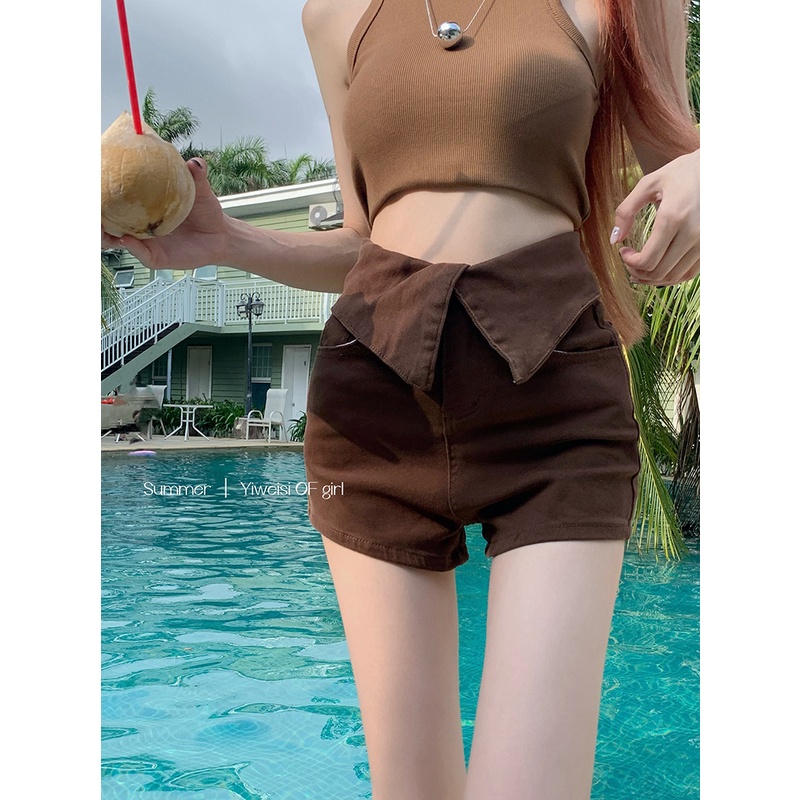 Quần Sọt Denim Lưng Cao Chất Liệu Co Giãn Thoải Mái