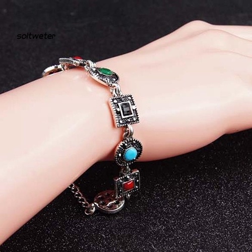 Vòng Tay Mặt Vuông / Tròn Khắc Họa Tiết Phong Cách Bohomian Thời Trang Cho Nữ