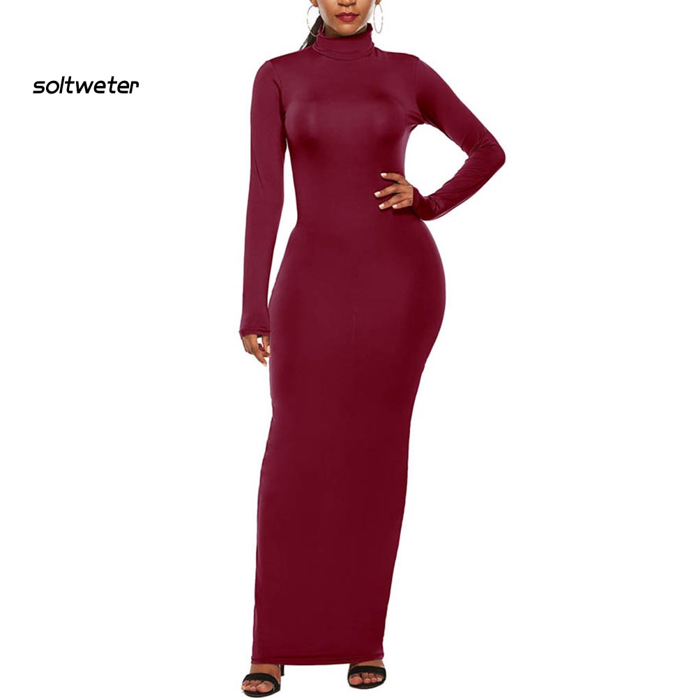 Đầm Tay Dài Cổ Lọ Màu Sắc Thanh Lịch Dành Cho Nữ