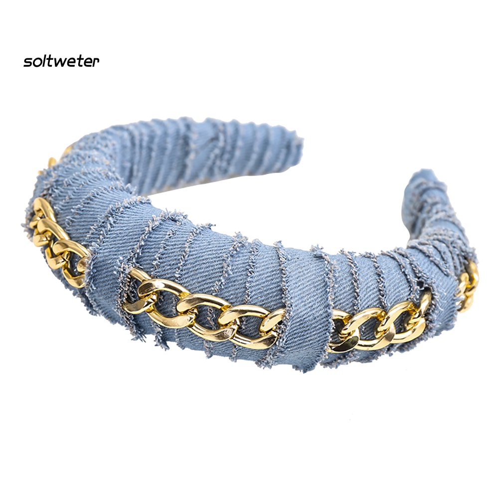 Băng Đô Cài Tóc Vải Jean Màu Sắc Trơn Phong Cách Cổ Điển Thời Trang Cho Nữ