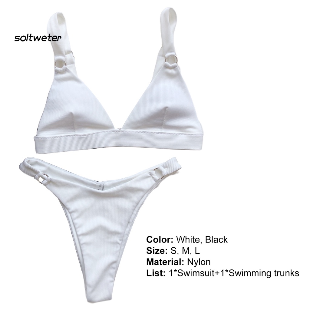 Bộ Đồ Bơi Bikini Hai Mảnh Lưng Cao Có Mút Đệm Ngực Bằng Kim Loại Tròn Thời Trang Mùa Hè Dành Cho Nữ