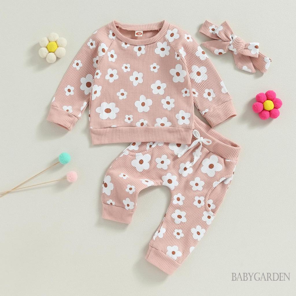 Set Áo Thun Tay Dài &amp; Quần Dài In Hoa Cho Bé Gái Sơ Sinh Từ 0-24 Tháng Tuổi
