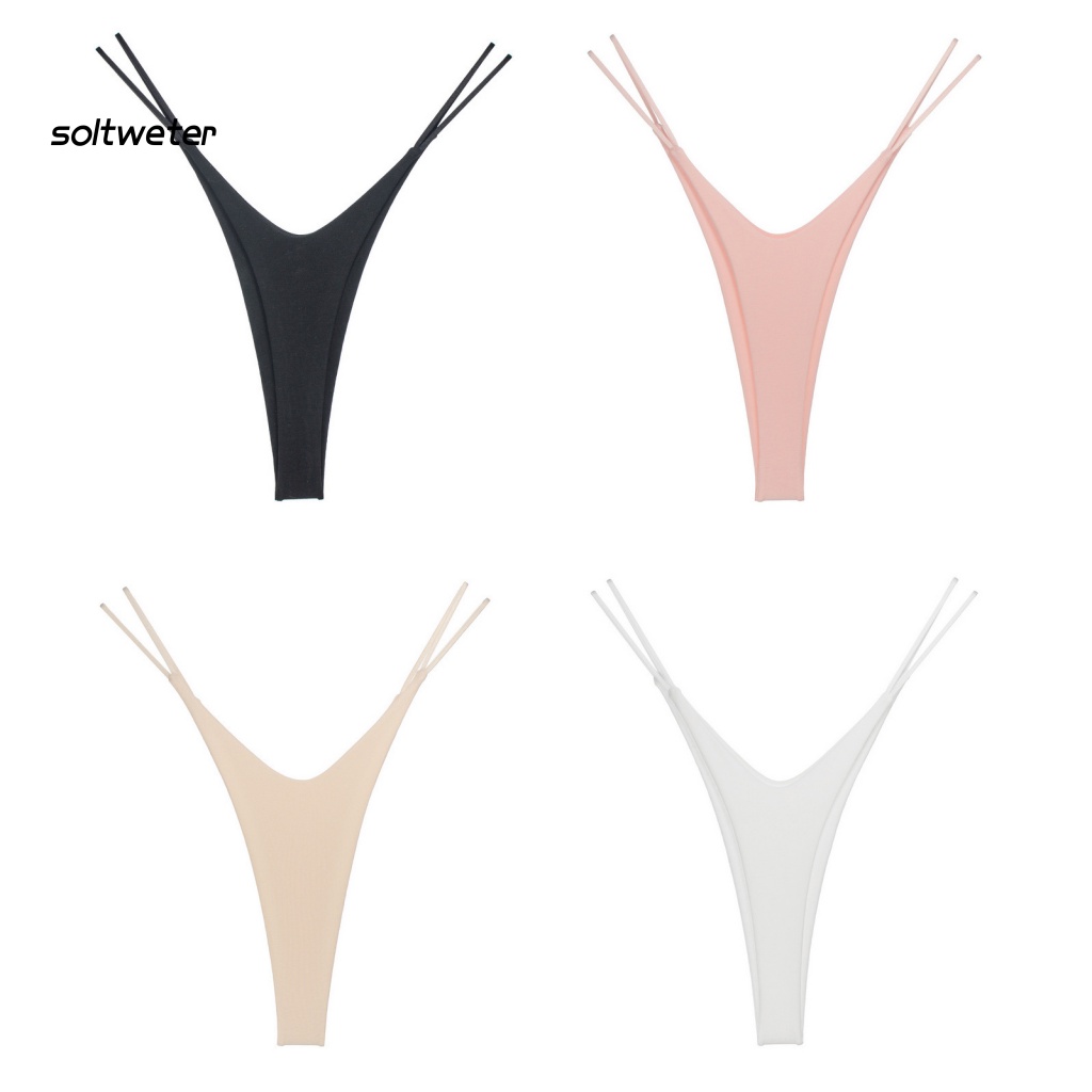 Quần Lót Bikini Hai Dây Lưng Thấp Co Giãn Màu Sắc Trơn Quyến Rũ Cho Nữ