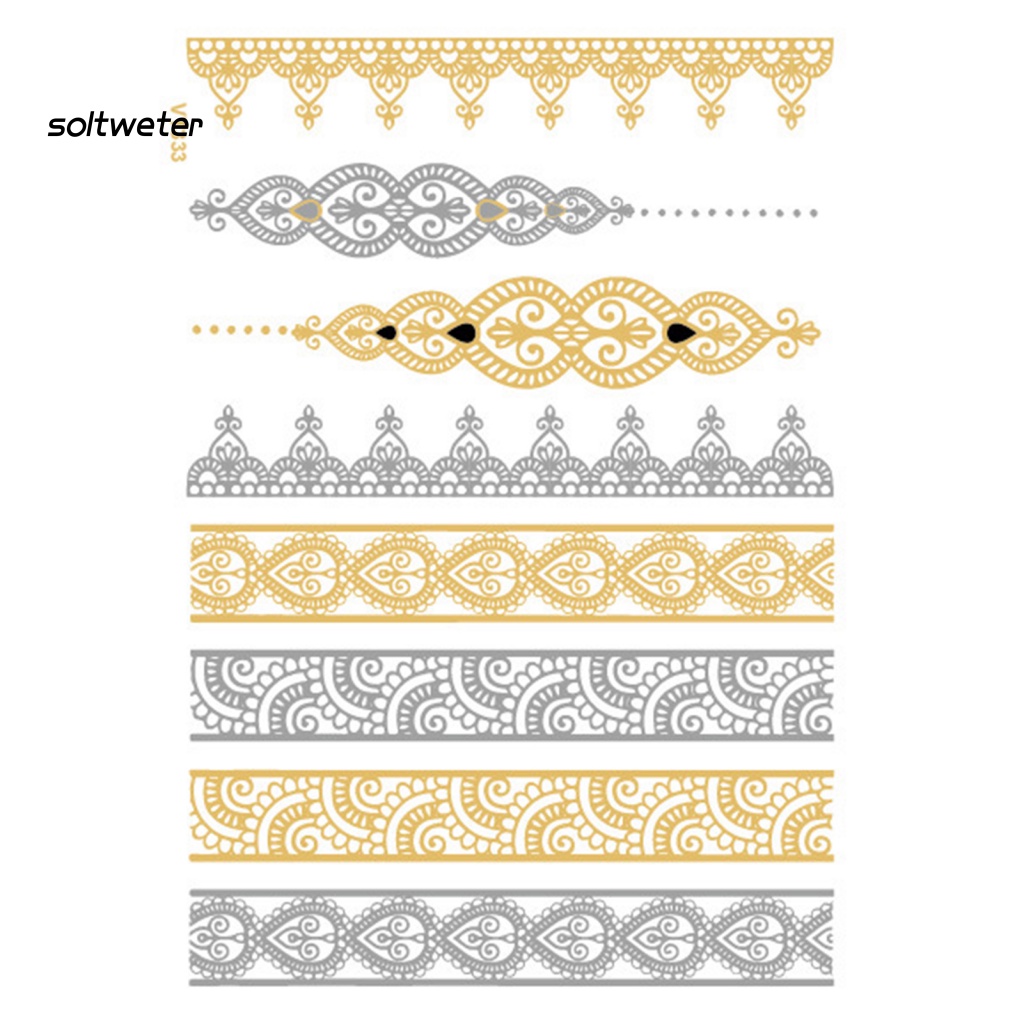 Miếng Dán Hình Xăm Tạm Thời Họa Tiết Màu Vàng Ánh Kim Chống Thấm Nước