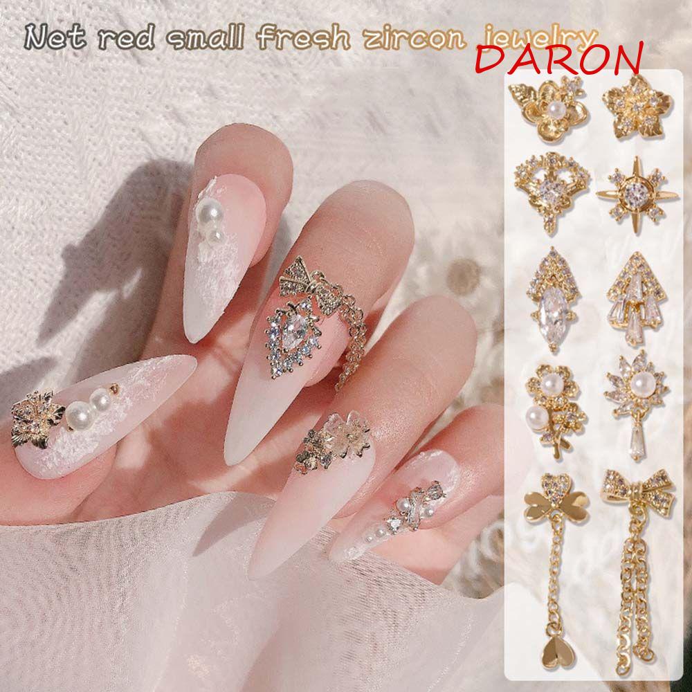DARON Phụ Kiện Trang Trí Móng Tay Kiểu Chuỗi Xích Đính Đá Sang Trọng DIY