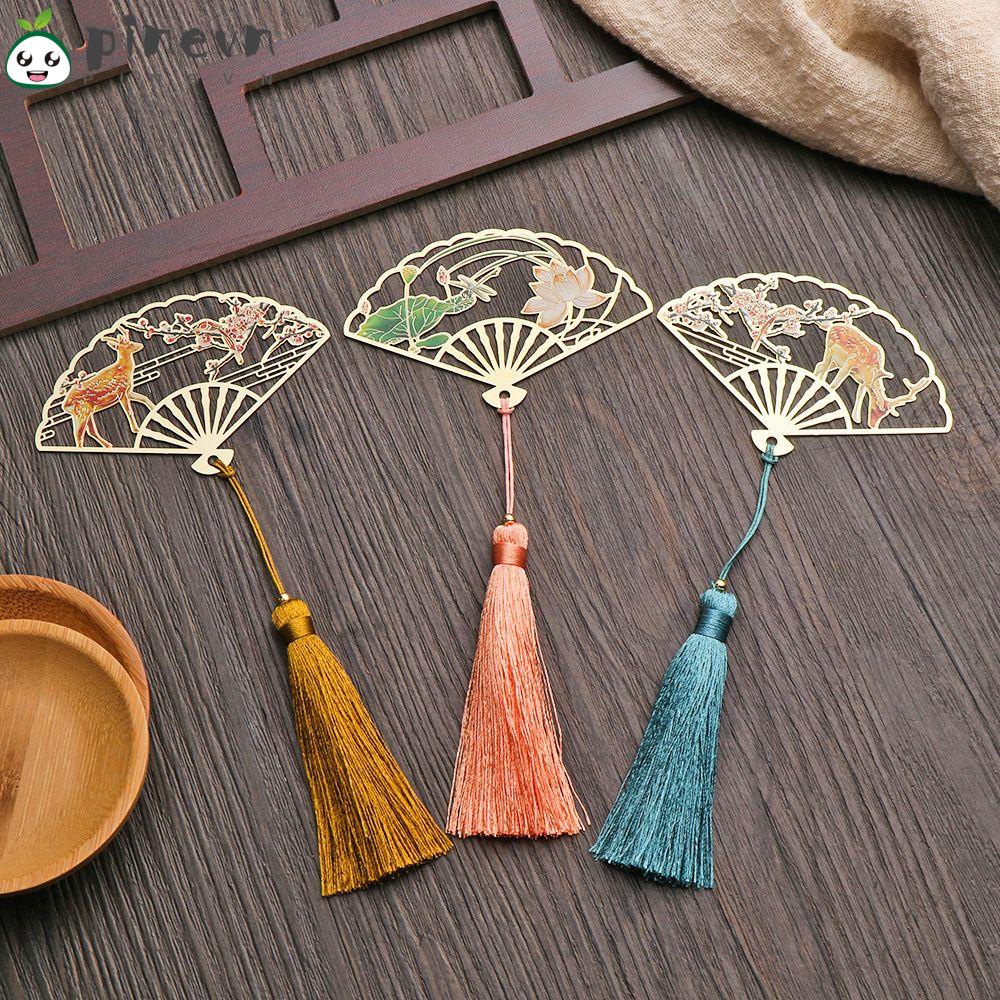 PINEVN Thẻ Đánh Dấu Trang Sách Bằng Đồng Thau Phối Tua Rua Phong Cách Trung Hoa