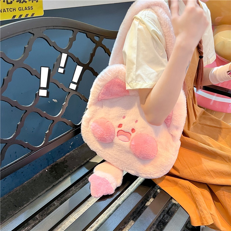 Túi xách đeo vai TENDER AFTERNOONS sức chứa lớn vải lông nhung hoạt hình dễ thương thời trang cho nữ