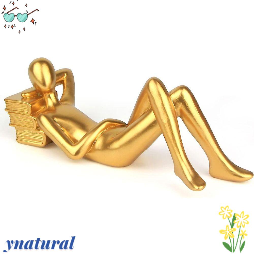 YNATURAL Mô Hình Tượng Đọc Sách Bằng Nhựa Resin Màu Vàng Sáng Tạo Trang Trí Phòng Khách