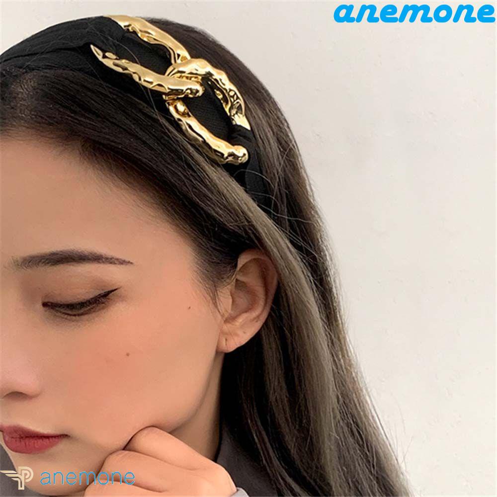 ANEMONE Băng Đô Nhung Bản Rộng Màu Sắc Bạc Phong Cách Punk Thanh Lịch Cho Nữ