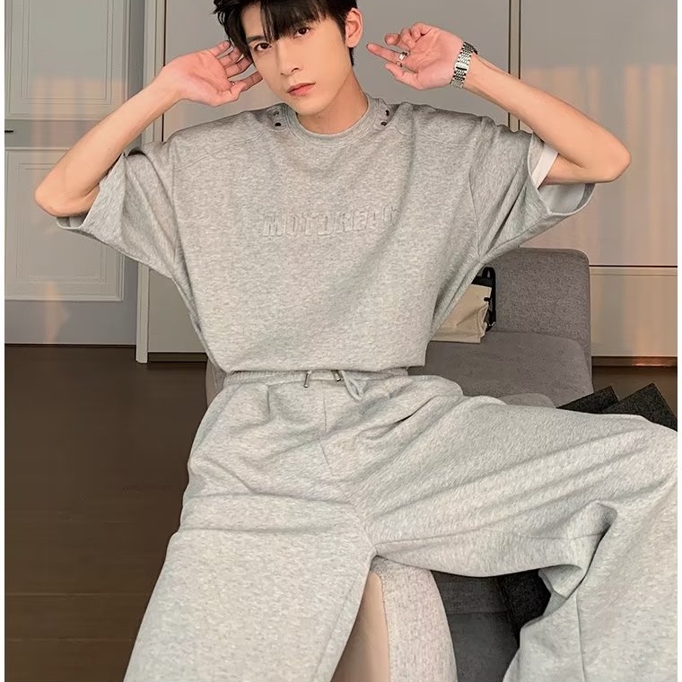 Bộ Đồ Thể Thao Hai Mảnh Dáng Rộng Phong Cách Hàn Quốc Hợp Thời Trang Mùa Hè Cho Nam