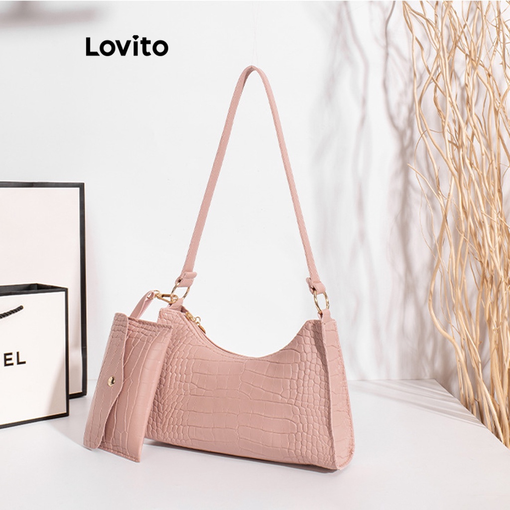 Lovito Túi tote đeo vai đơn giản có khóa kéo đôi cho nữ L57AD178 (Trắng/Hồng/Xanh/Đen)