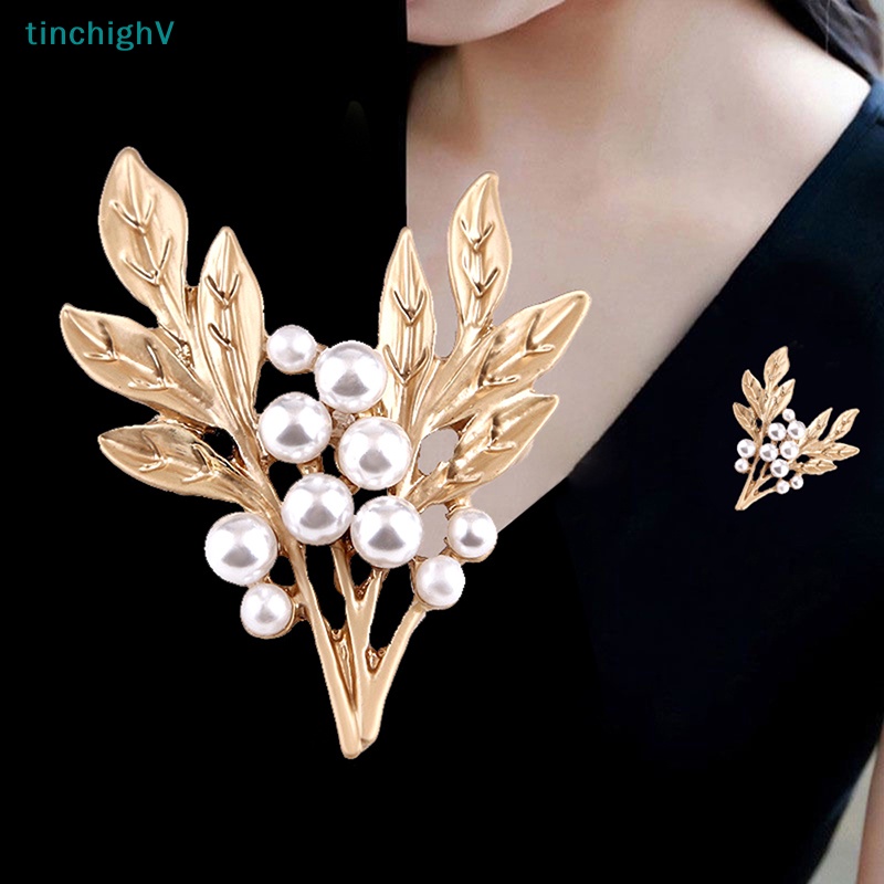 [TinchighV] Ghim Cài Áo Hình Chiếc Lá Đính Ngọc Trai Đơn Giản Thời Trang Dành Cho Nữ