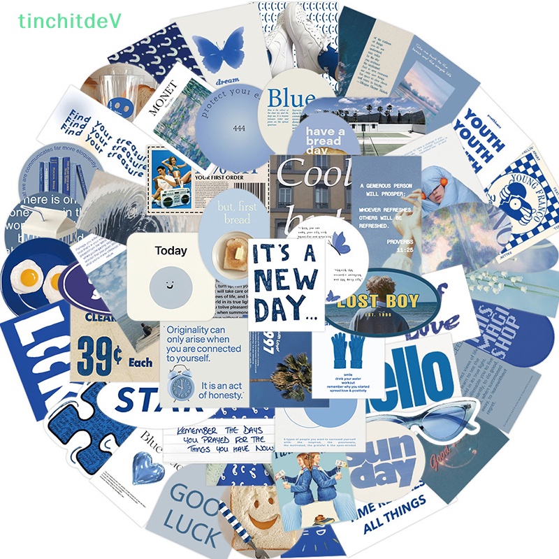 Bộ 57 Miếng Dán Trang Trí Laptop / Vali Họa Tiết Graffiti Màu Xanh Dương Tối Giản Thời Trang