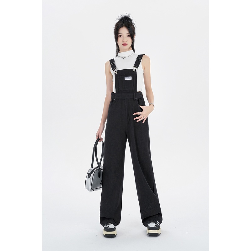 Quần Yếm Denim Lưng Cao Dáng Rộng Thiết Kế Mới Năng Động Thời Trang Dành Cho Nữ
