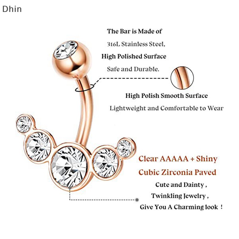 [Dhin] Crystal Belly Button Rings Navel Ring Zircon Dangle Body Belly Barbell Jewelry Belly Button Rings for Women Belly Navel Stud Rings COD