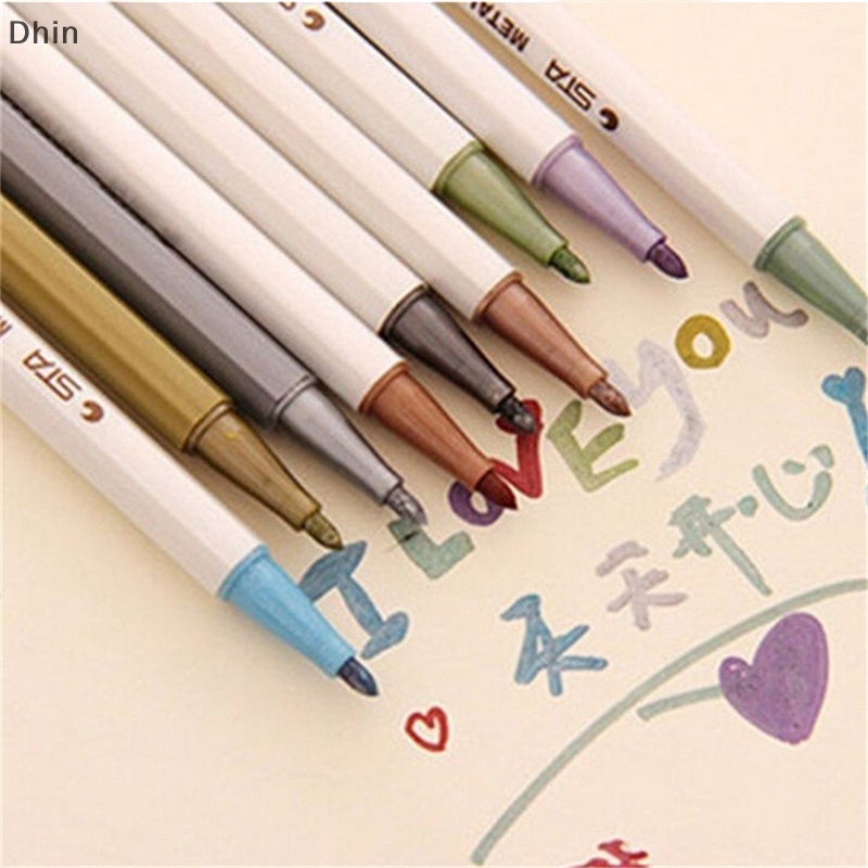 [Dhin] 10Pcs Color Metallic Fine Pen Pencil Marker DIY Album Dauber Pen Set Waterproof COD