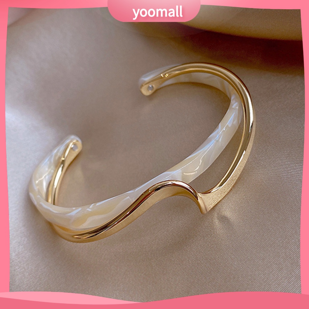 [YM] Vòng Đeo Tay Hở Mạ Điện Sáng Bóng Hai Lớp Dạng Bảng Trắng Có Thể Điều Chỉnh Mặc Hàng Ngày