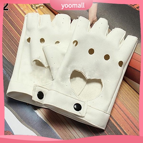 Găng Tay Lái Xe Hở Ngón Hình Trái Tim Phong Cách Punk Dành Cho Nữ
