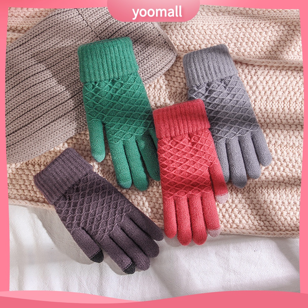 Găng Tay Dệt Kim Dày Dặn Giữ Ấm Mùa Đông Có Thể Chạm Màn Hình Cảm Ứng Dành Cho Nữ