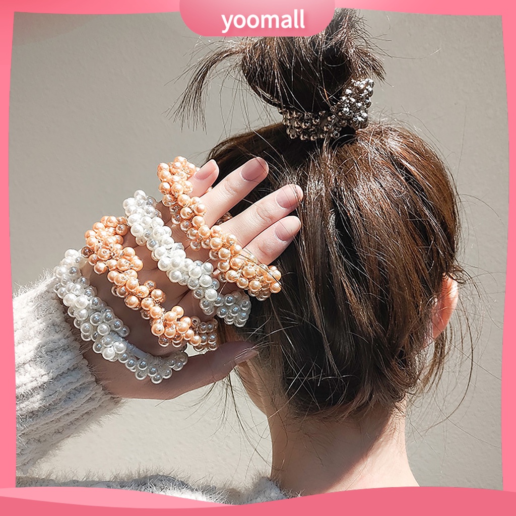 Dây Cột Tóc Đính Ngọc Trai Nhân Tạo Co Giãn Thanh Lịch Dành Cho Nữ