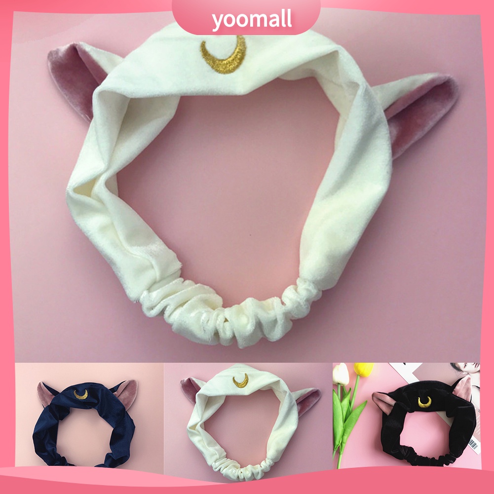 Băng Đô Tai Mèo Co Giãn Họa Tiết Thủy Thủ Mặt Trăng Dành Cho Trang Điểm Rửa Mặt