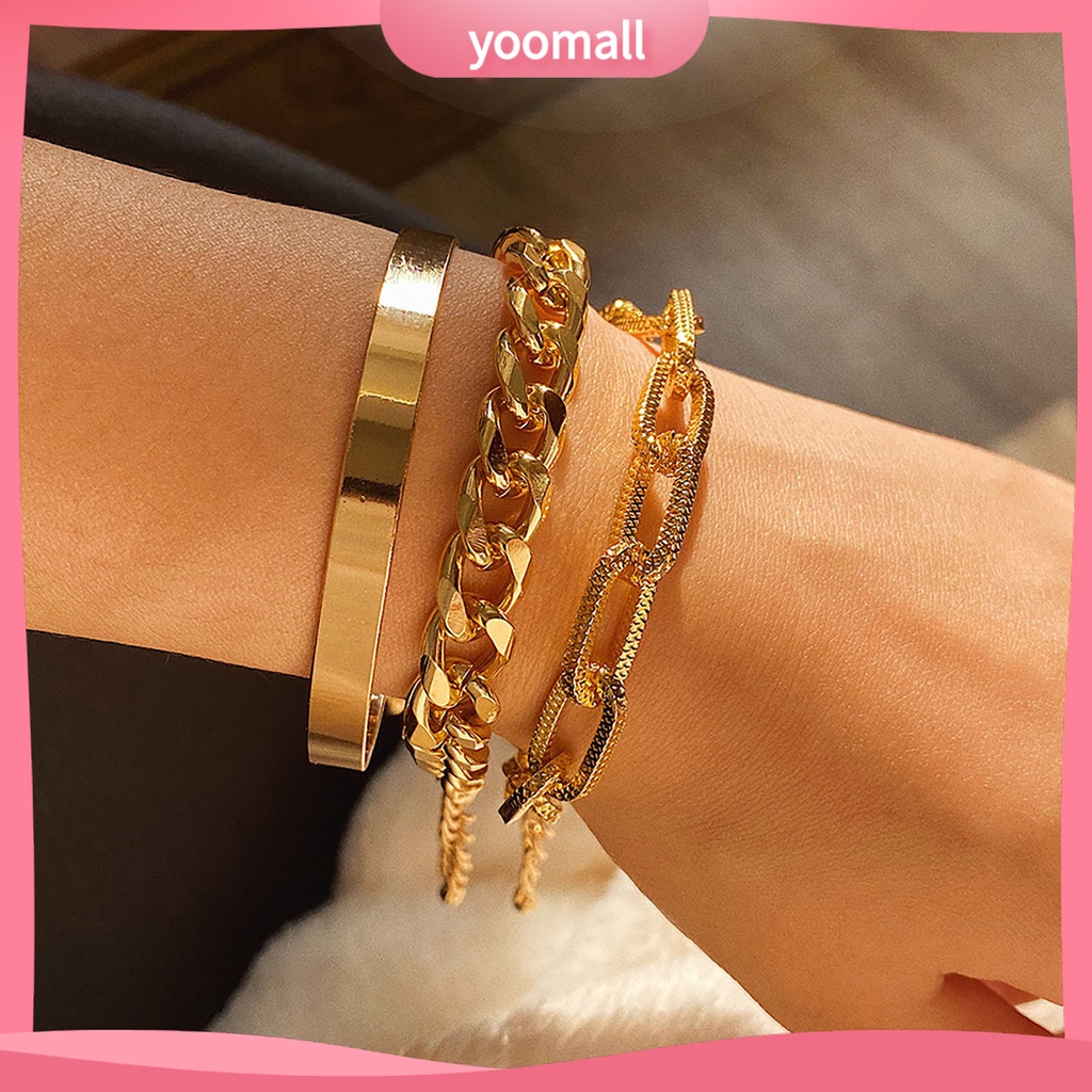 Set 3 Vòng Tay Mắt Xích Có Thể Điều Chỉnh Thời Trang Dự Tiệc Cho Nữ