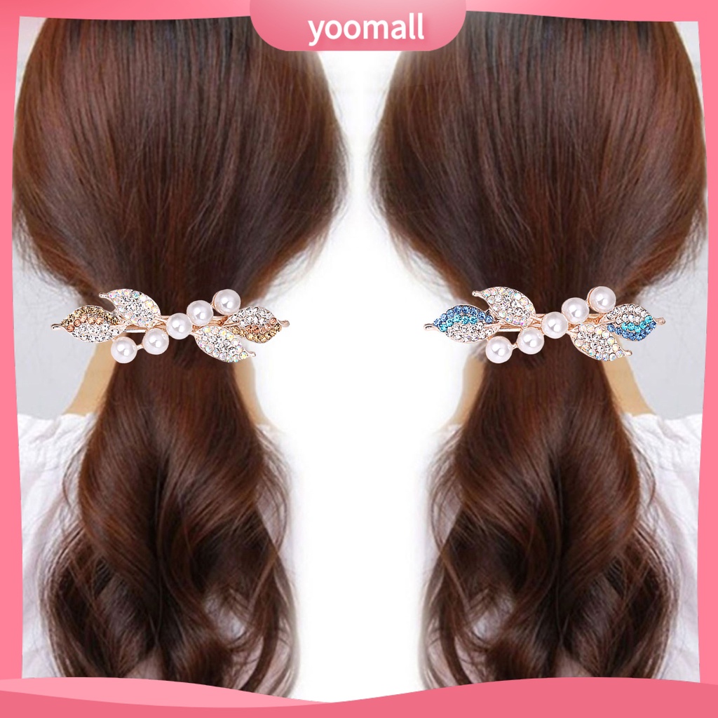 Kẹp Tóc Hình Chiếc Lá Đính Đá Siêu Nhẹ Dễ Phối Đồ Thời Trang Cho Nữ