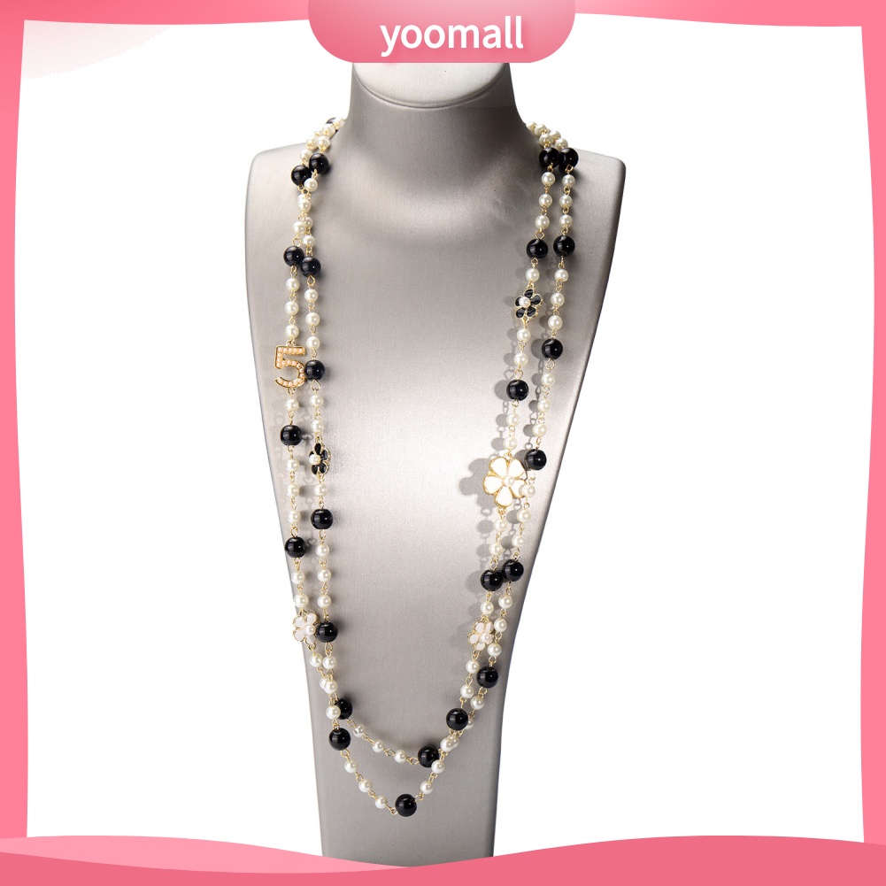 Vòng cổ Hai Lớp Mặt Số 5 Đính Ngọc Trai Nhân Tạo Thời Trang Dành Cho Nữ